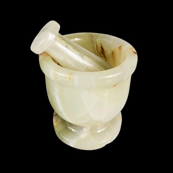 Mortar and Pestle, onyx green marble  herbs, spices, nuts grinder gift for her - Picture 3 of 12